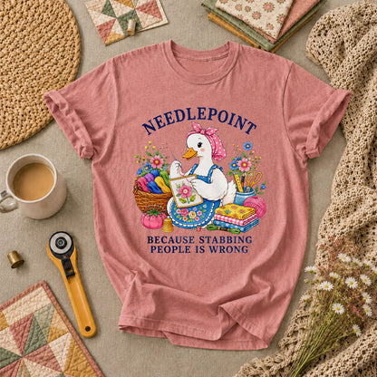Needlepoint Because Stabbing People Is Wrong Duck T-Shirt - Heather Mauve