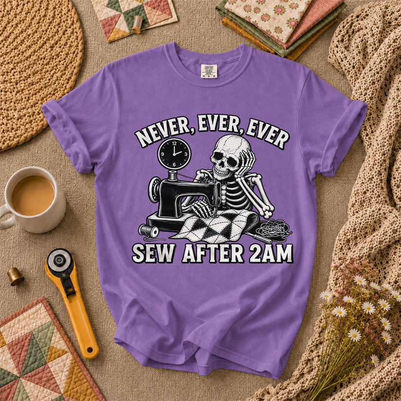 Never Ever Ever Sew After 2AM Skeleton T-Shirt - Heather Team Purple