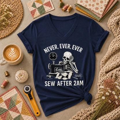 Never Ever Ever Sew After 2AM Skeleton Women's V-Neck - Navy