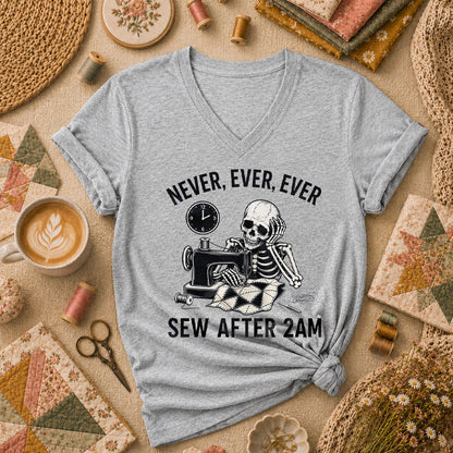 Never Ever Ever Sew After 2AM Skeleton Women's V-Neck - Sport Grey