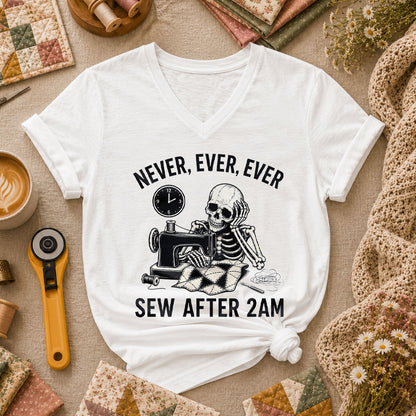 Never Ever Ever Sew After 2AM Skeleton Women's V-Neck - White