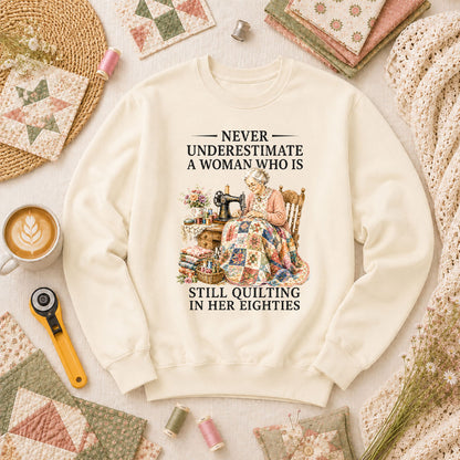 Never Underestimate A Woman Still Quilting Long Sleeve - Natural