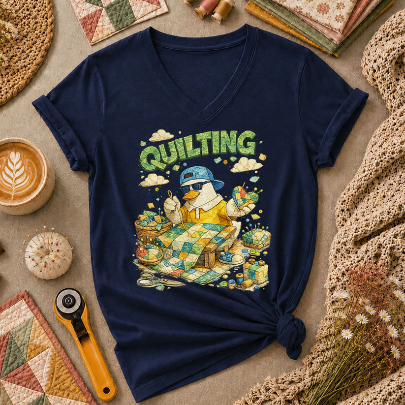 New Mood Quilting Women's V-Neck - Navy