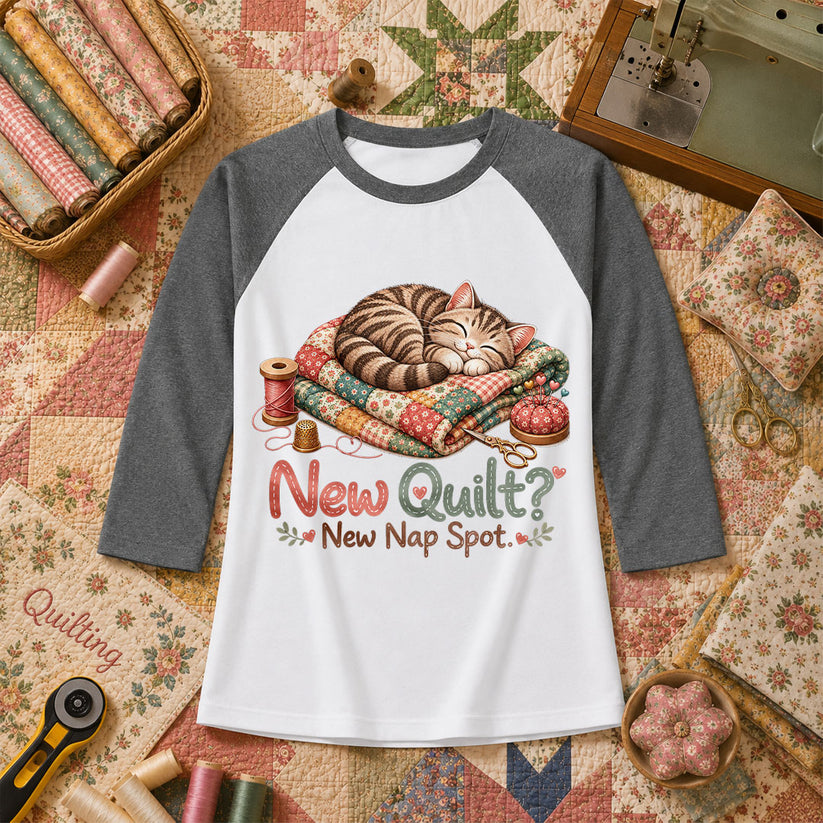 New Quilt New Nap Spot Cat Raglan Sleeve - Deep Heather
