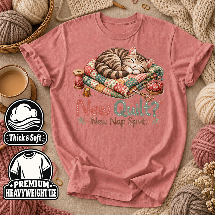 New Quilt New Nap Spot Cat T-Shirt - Heather Mauve