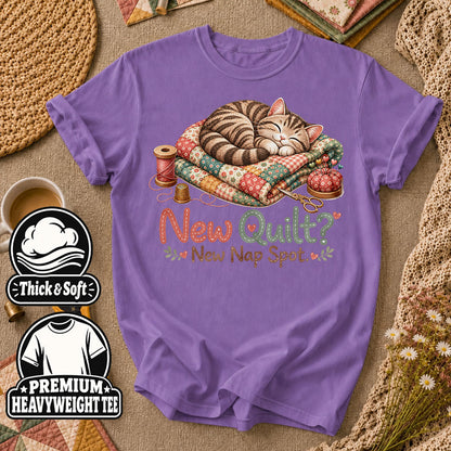 New Quilt New Nap Spot Cat T-Shirt - Heather Team Purple