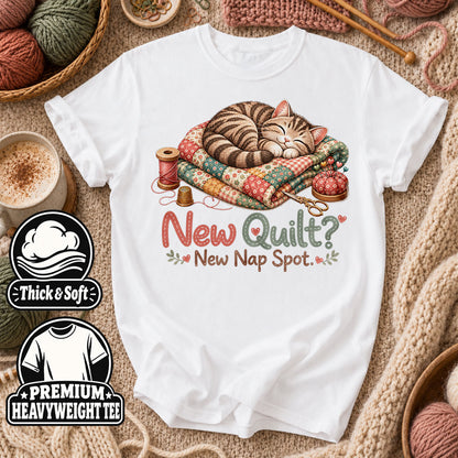 New Quilt New Nap Spot Cat T-Shirt - White