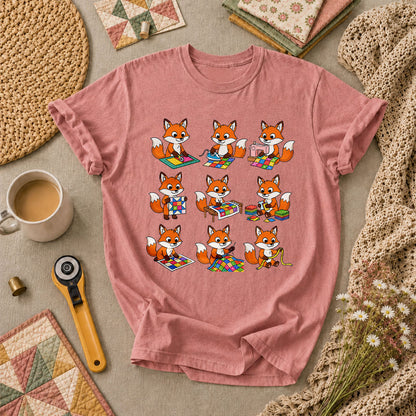 Nine Fox Cubs Quilting Grid Sewing Collage T-Shirt - Heather Mauve