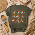 Nine Fox Cubs Quilting Grid Sewing Collage T-Shirt