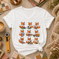 Nine Fox Cubs Quilting Grid Sewing Collage Women's V-Neck