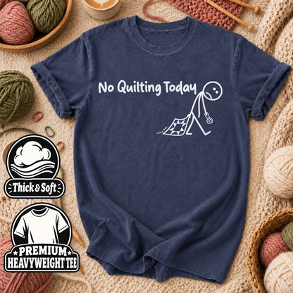 No Quilting Today Stick Figure T-Shirt - Heather Navy
