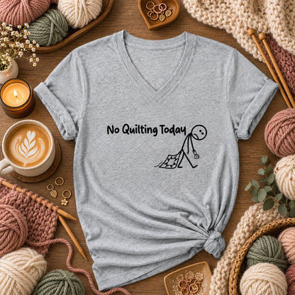 No Quilting Today Stick Figure Women's V-Neck - Athletic Heather