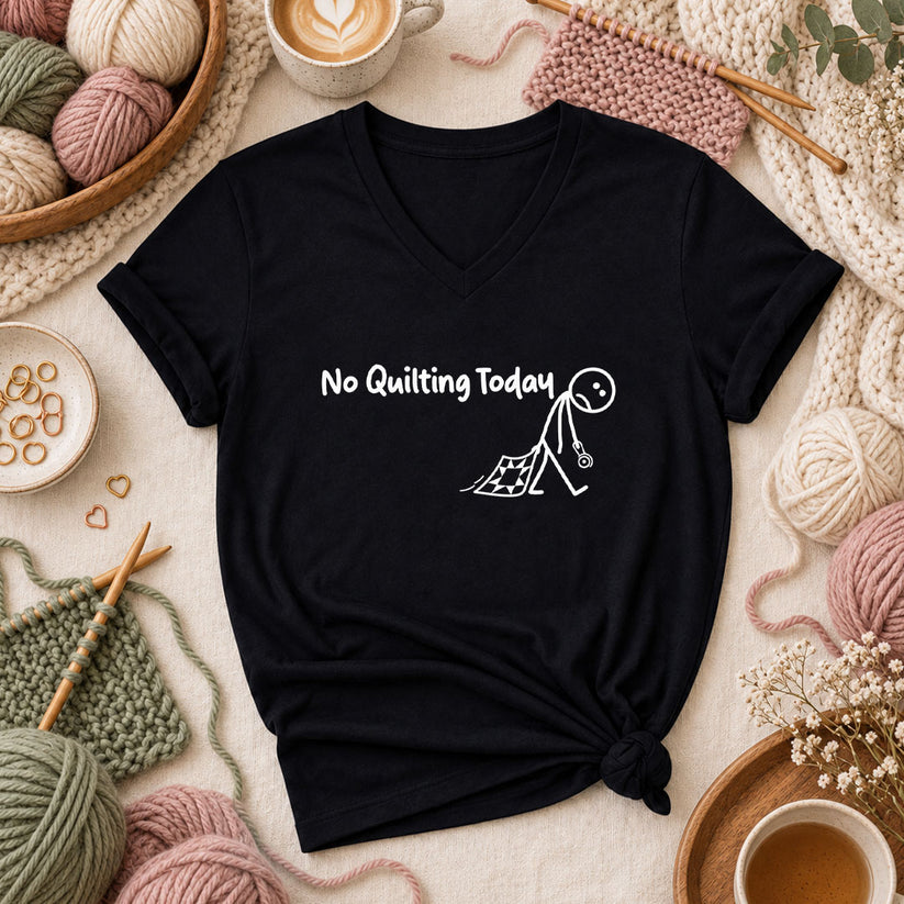 No Quilting Today Stick Figure Women's V-Neck - Black
