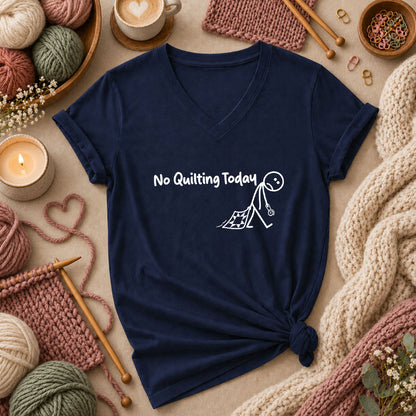 No Quilting Today Stick Figure Women's V-Neck - Navy