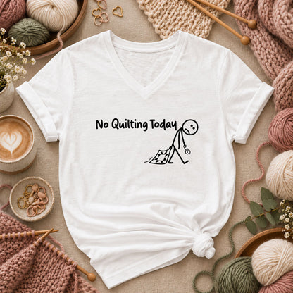 No Quilting Today Stick Figure Women's V-Neck - White