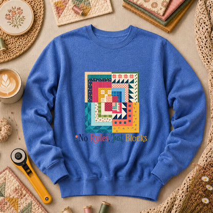No Rules Just Blocks Long Sleeve - Heather True Royal