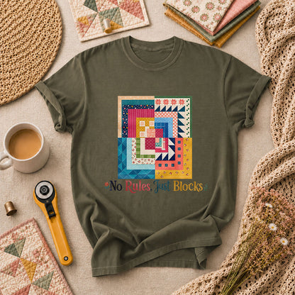 No Rules Just Blocks T-Shirt - Military Green