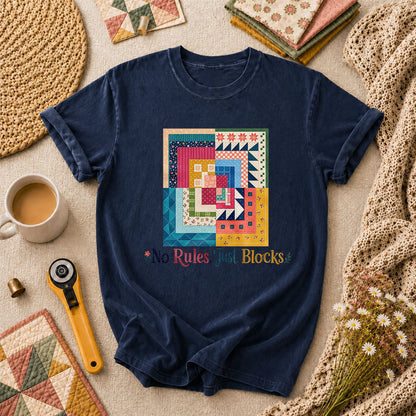 No Rules Just Blocks T-Shirt - Navy