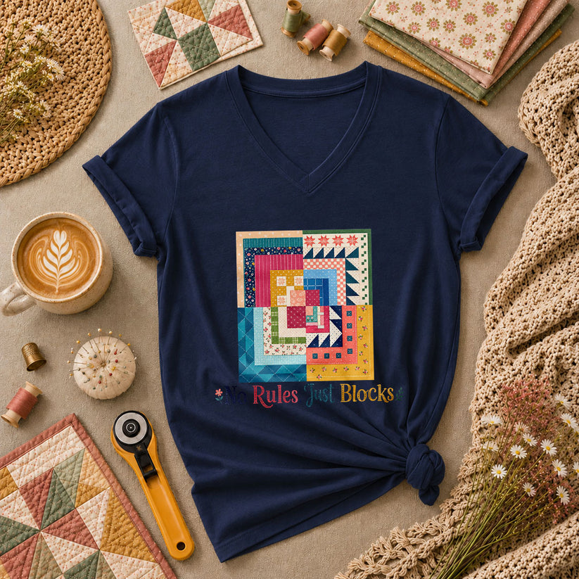 No Rules Just Blocks Women's V-Neck - Navy