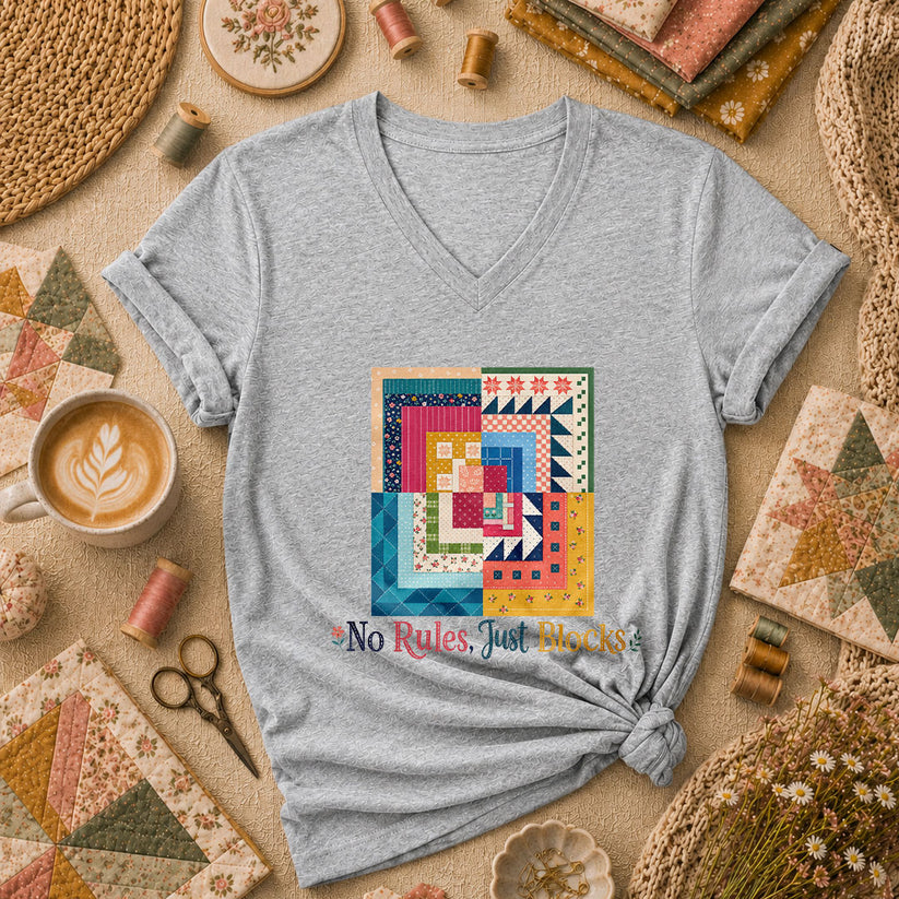 No Rules Just Blocks Women's V-Neck - Sport Grey