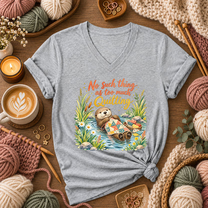 No Such Thing As Too Much Quilting Otter Women's V-Neck - Athletic Heather