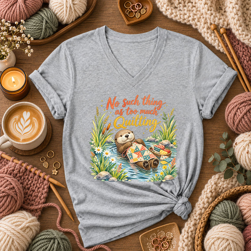 No Such Thing As Too Much Quilting Otter Women's V-Neck - Athletic Heather