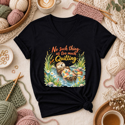 No Such Thing As Too Much Quilting Otter Women's V-Neck - Black
