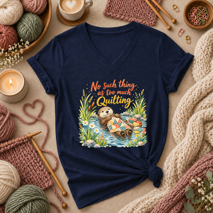 No Such Thing As Too Much Quilting Otter Women's V-Neck - Navy
