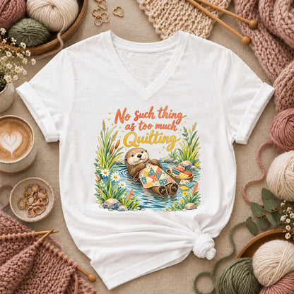 No Such Thing As Too Much Quilting Otter Women's V-Neck - White