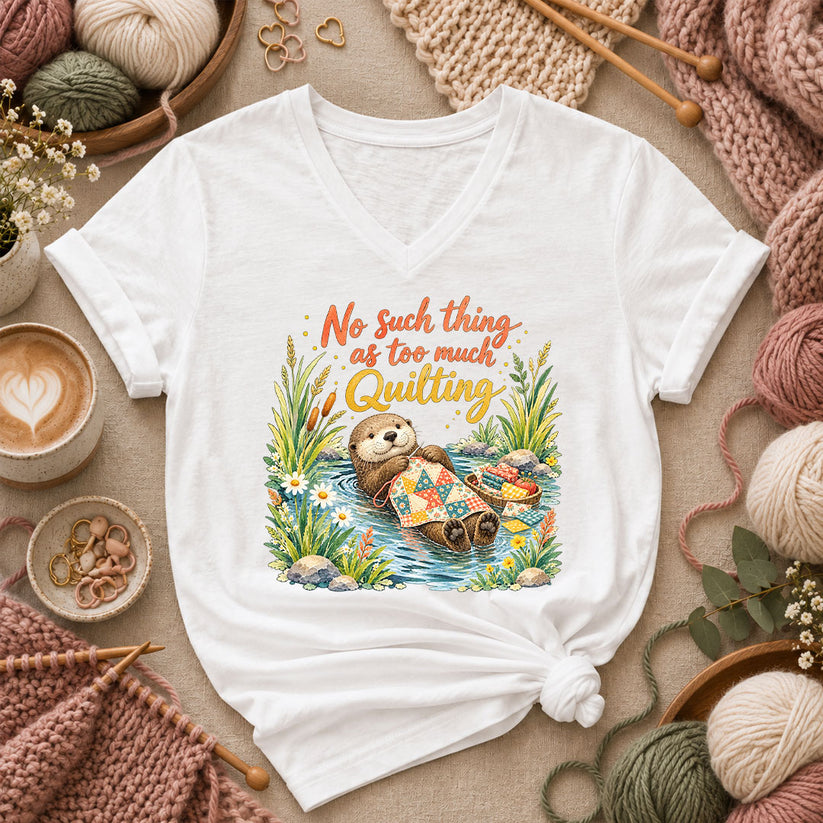 No Such Thing As Too Much Quilting Otter Women's V-Neck - White