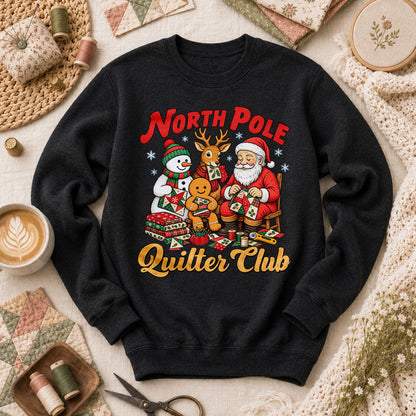 North Pole Quilter Club Santa Reindeer Snowman Long Sleeve - Black