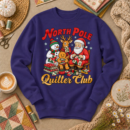 North Pole Quilter Club Santa Reindeer Snowman Long Sleeve - Purple