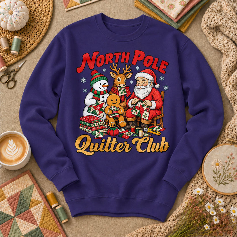 North Pole Quilter Club Santa Reindeer Snowman Long Sleeve - Purple