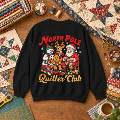 North Pole Quilter Club Santa Reindeer Snowman Sweatshirt - Black