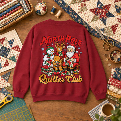 North Pole Quilter Club Santa Reindeer Snowman Sweatshirt - Garnet