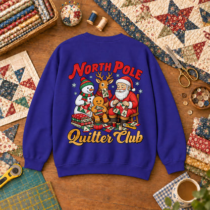 North Pole Quilter Club Santa Reindeer Snowman Sweatshirt - Royal