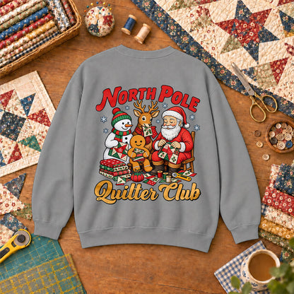 North Pole Quilter Club Santa Reindeer Snowman Sweatshirt - Sport Grey