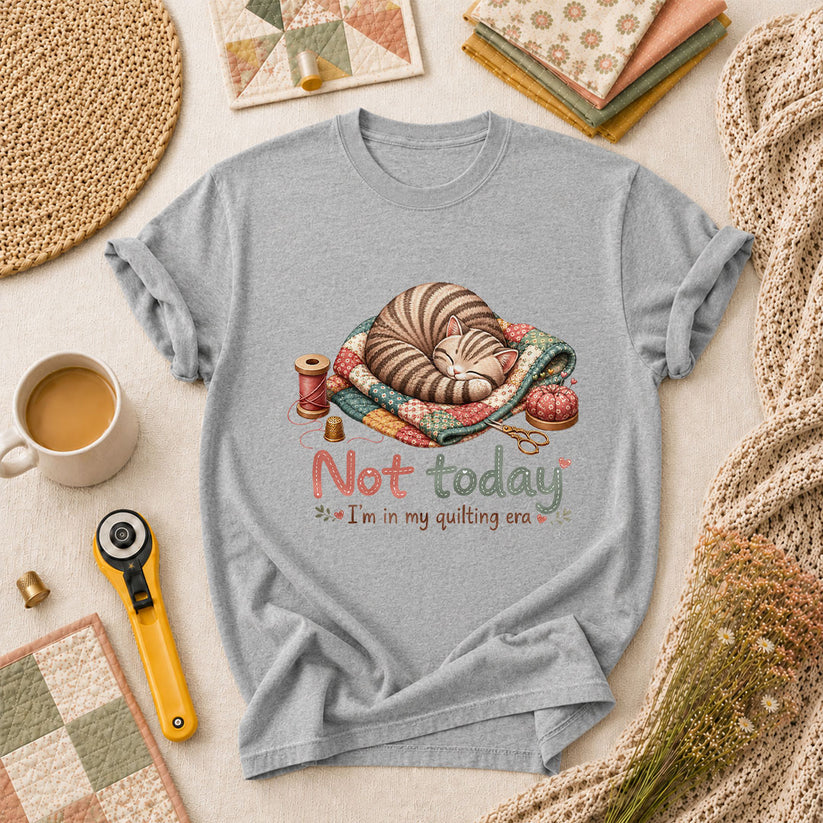 Not Today Im In My Quilting Era Sleeping Cat T-Shirt - Athletic Heather