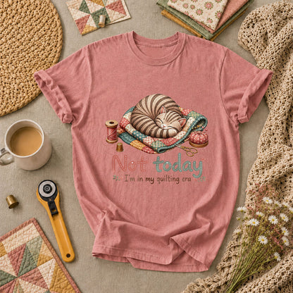 Not Today Im In My Quilting Era Sleeping Cat T-Shirt - Heather Mauve