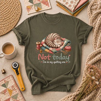Not Today Im In My Quilting Era Sleeping Cat T-Shirt - Military Green