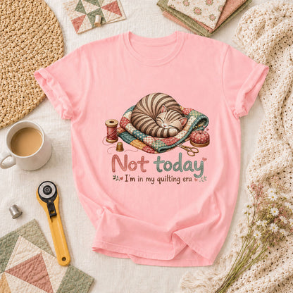 Not Today Im In My Quilting Era Sleeping Cat T-Shirt - Pink