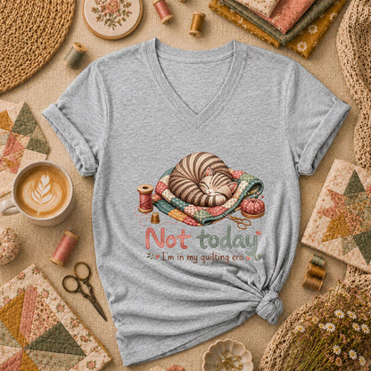 Not Today Im In My Quilting Era Sleeping Cat Women's V-Neck - Sport Grey