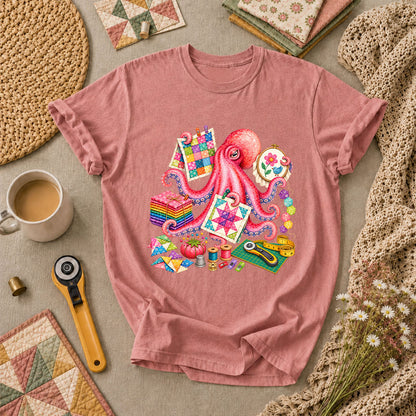 Octopus Quilter Pink Sewing Supplies T-Shirt - Heather Mauve