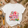 Octopus Quilter Pink Sewing Supplies Women's V-Neck