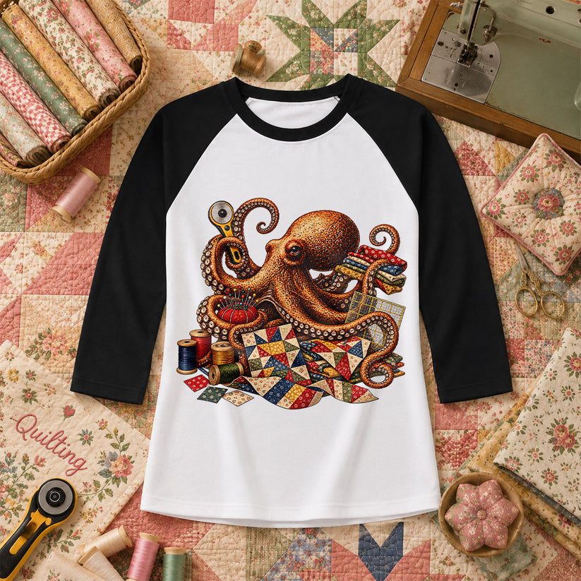 Octopus Quilter With Sewing Notions Raglan Sleeve - Black