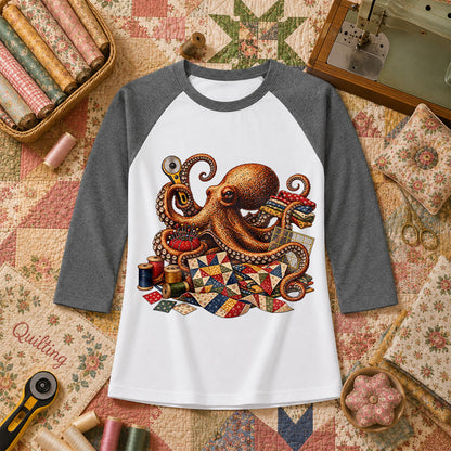 Octopus Quilter With Sewing Notions Raglan Sleeve - Deep Heather