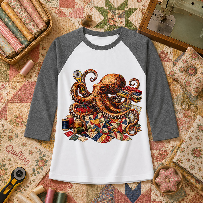 Octopus Quilter With Sewing Notions Raglan Sleeve - Deep Heather