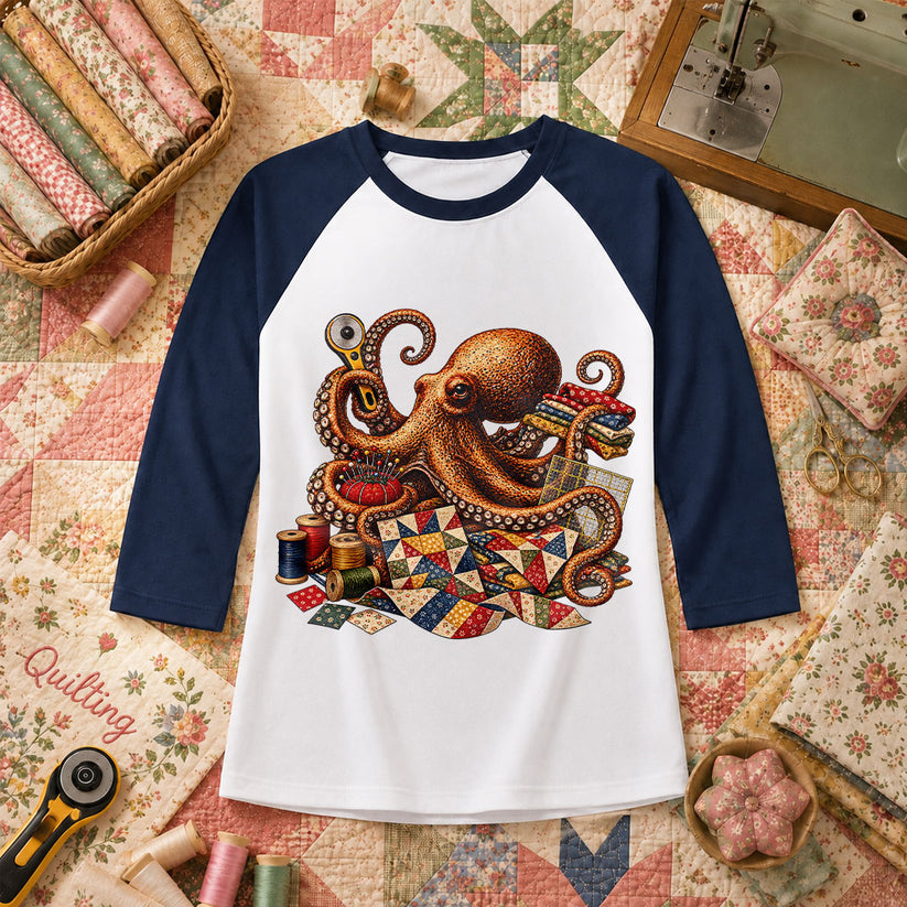 Octopus Quilter With Sewing Notions Raglan Sleeve - Navy