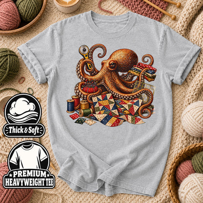 Octopus Quilter With Sewing Notions T-Shirt - Athletic Heather