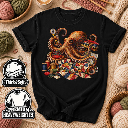 Octopus Quilter With Sewing Notions T-Shirt - Black